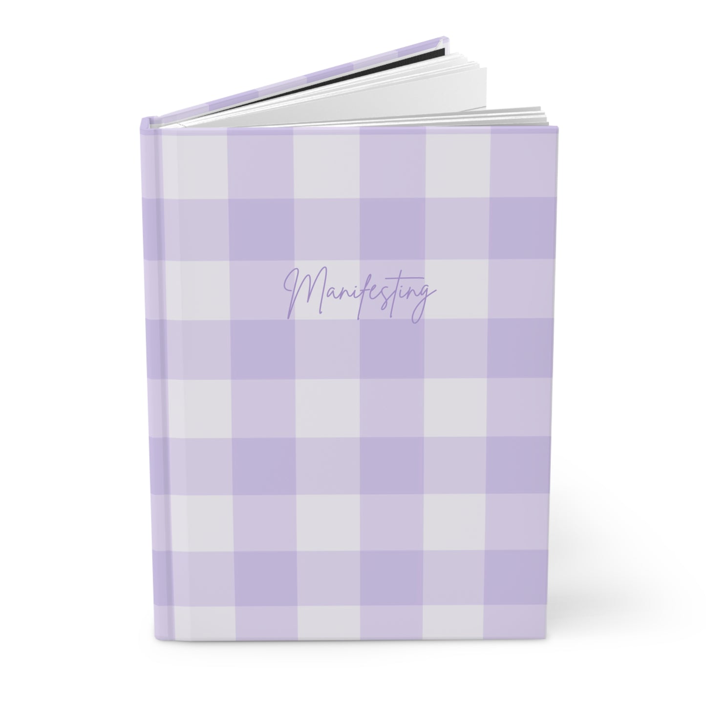 Notebook | Purple Manifesting Gingham Hardcover Notebook, Purple Check Notebook for School, Journal for Writers, Cute Planner
