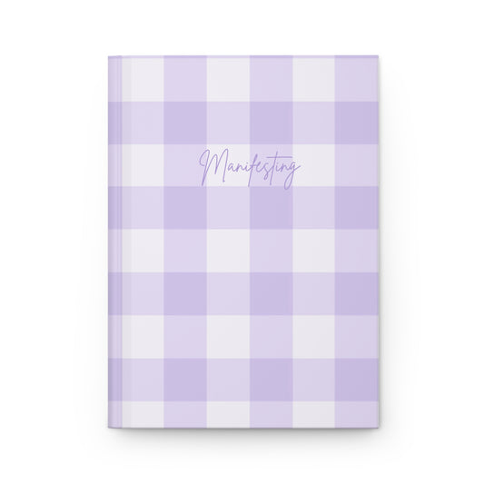 Notebook | Purple Manifesting Gingham Hardcover Notebook, Purple Check Notebook for School, Journal for Writers, Cute Planner